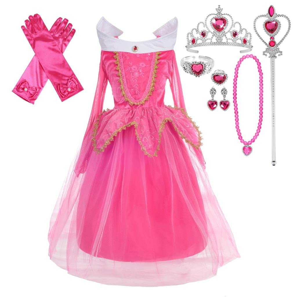 Dressy Daisy Girls Sleeping Princess Dress Up Costume with Accessories Birthday Halloween Christmas Fancy Party Outfit Size 4-5 Hot Pink