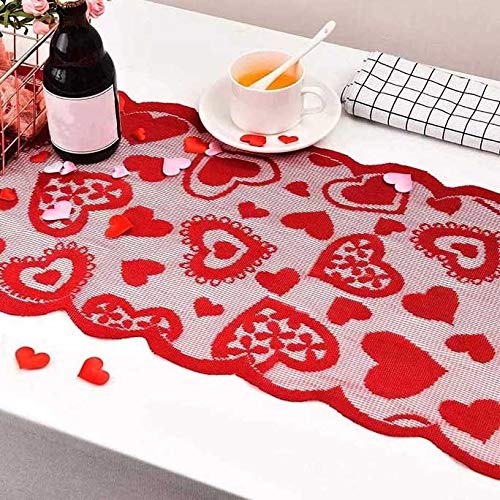 Runner Da Tavola San Valentino A Cuore Rosso In Pizzo - 183x33 Cm, Decorazione Romantica Per Matrimoni E Anniversari, Centrotavola - 2