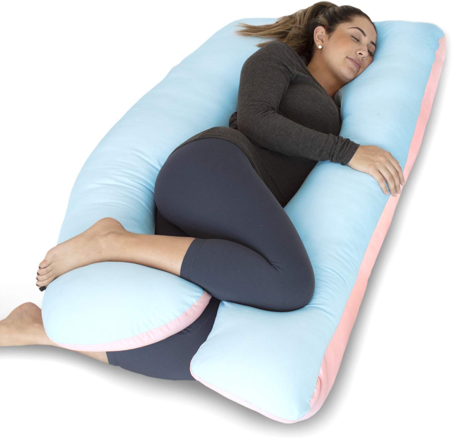 Pharmedoc Pregnancy Pillow, UShape (Pink & Blue, Solid