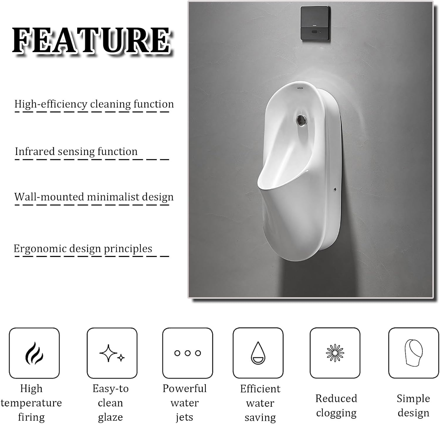 Modern Wall-Mounted Men's Adult Urinal,Splash-Proof Male Urinals,Intelligent Sensor Flush Urinals For Men Spill Proof, For Bathrooms, Hotels, Shopping Malls