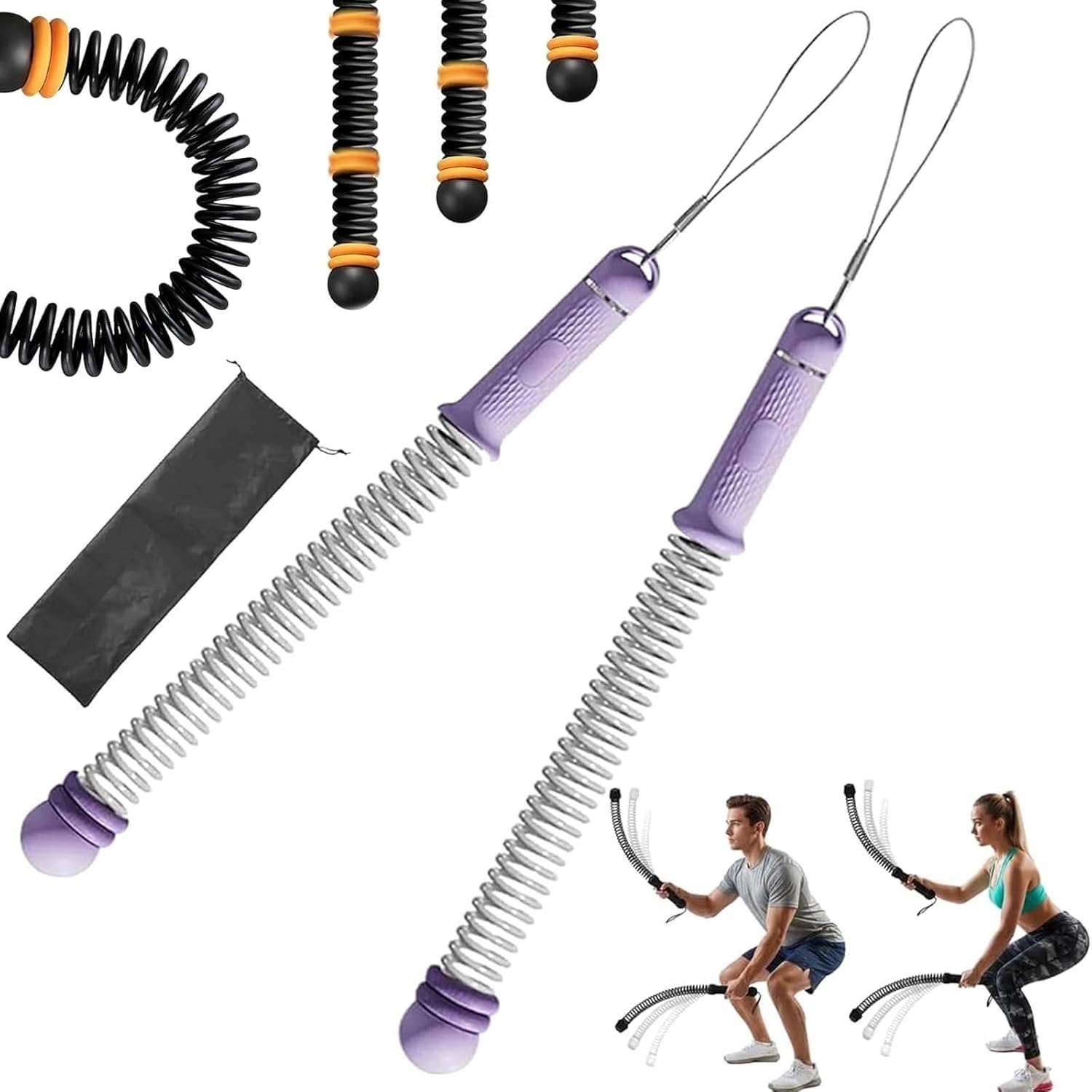 Cordless Battle Ropes, Battle Ropes for Home Gym, 2026 New Adjustable Ropeless Battleropes, Adjustable Resistance, Secure Anti-Slip Handles, Comes F0G1R-202(Purple)