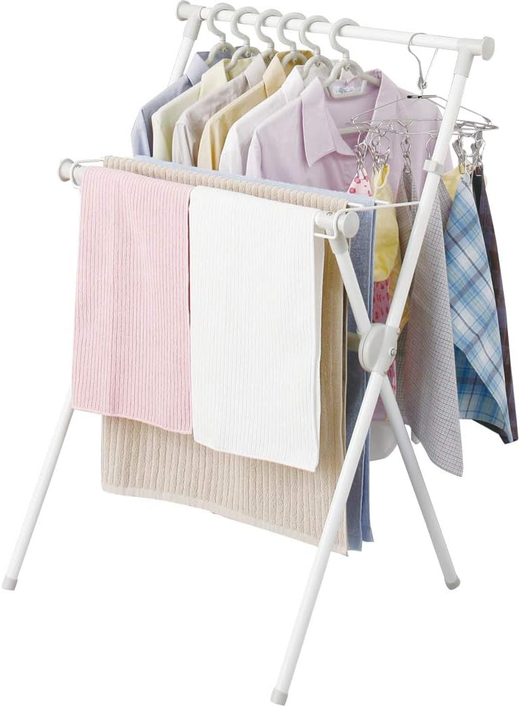 アイリスオーヤマ 樹脂 洗濯物干し 室内物干し コンパクト収納 タオルハンガー付き 軽量 約2人用 幅約70×奥行約49×高さ約100cm X-700VR