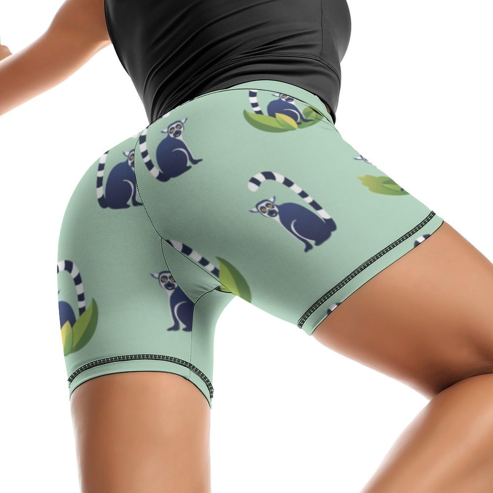 JYYAU Cute Lemurs Pattern High Waist Yoga Shorts for Women Athletic Shorts Leggings Running Pants Black