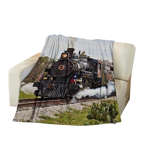 Miniatura 2 de Moslion Manta suave y acogedora de tren de vapor, manta cálida para sofá/cama para adultos/jóvenes, poliéster de 60 x 80 pulgadas (aplicable para el