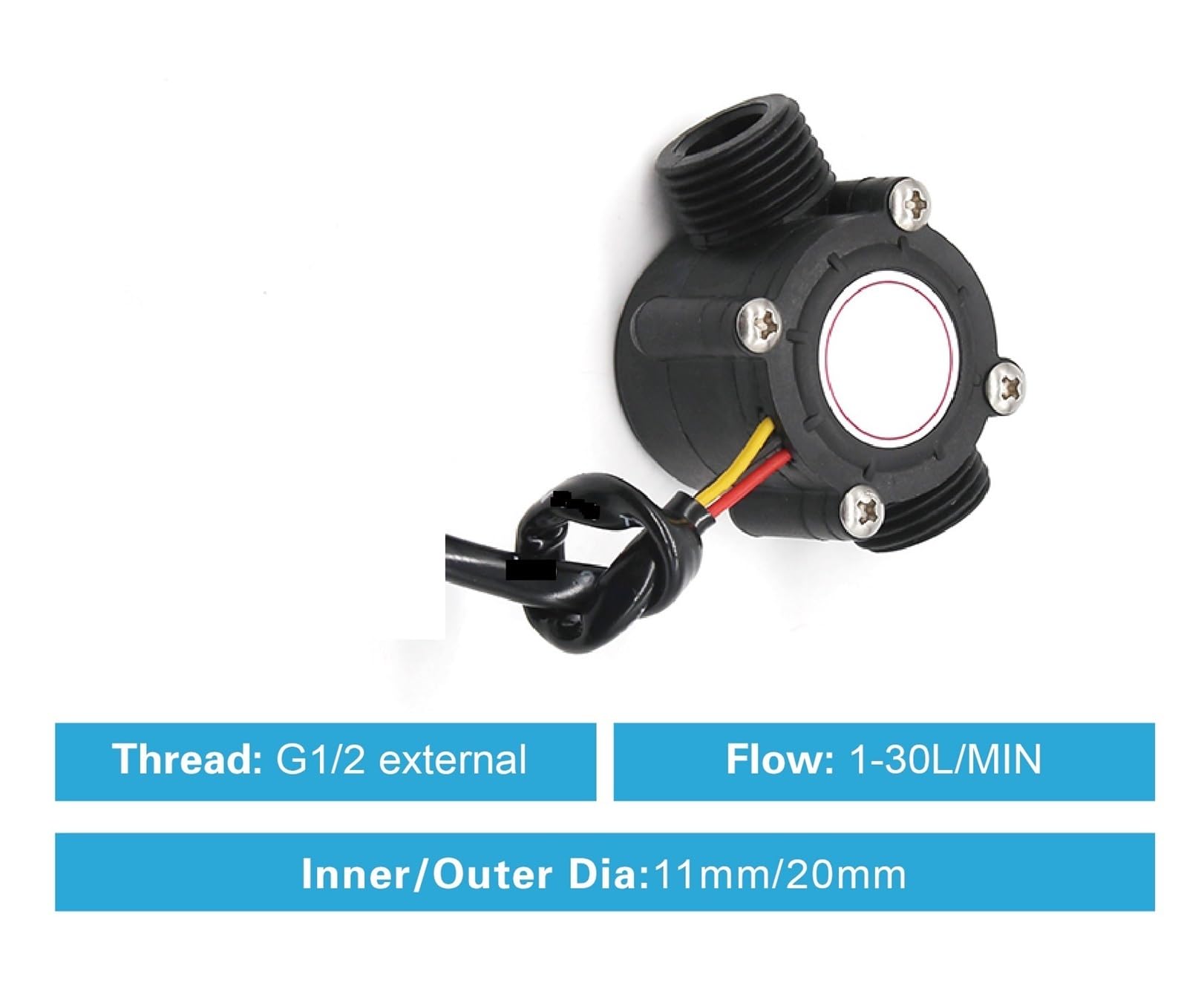 Sensore di Flusso d'Acqua Misuratore ad Effetto Hall Liquido in Nylon(YF-S201B DN15)