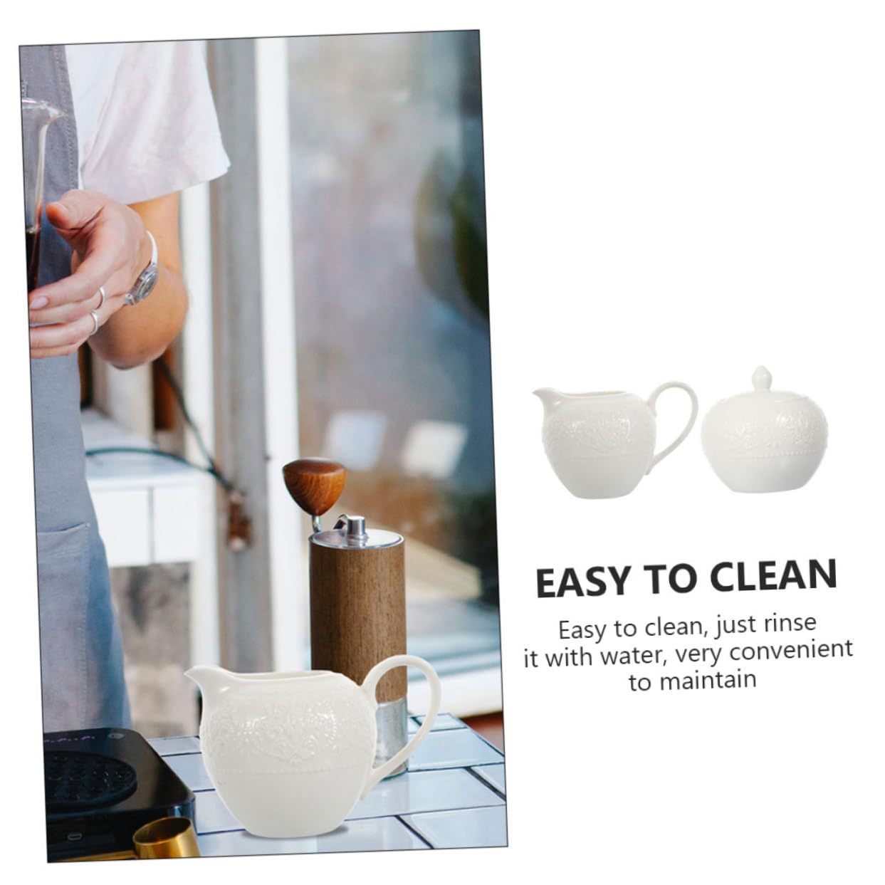 LABRIMP Azucarero y Jarra de Leche de Cerámica, 2 Piezas, Blanco, Fácil de Limpiar, Uso Multifuncional para Café y Mesa