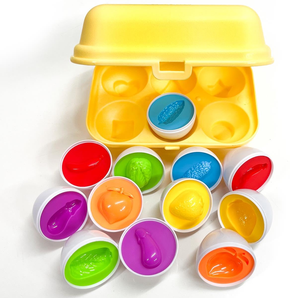 Xwin Sportseries 6PCs Kids Matching Eggs Toy Fruits & Vegetable Puzzle Toy Montessori Educational Sensory Eggs with Storage Box Learning Gift for Toddlers and Babies