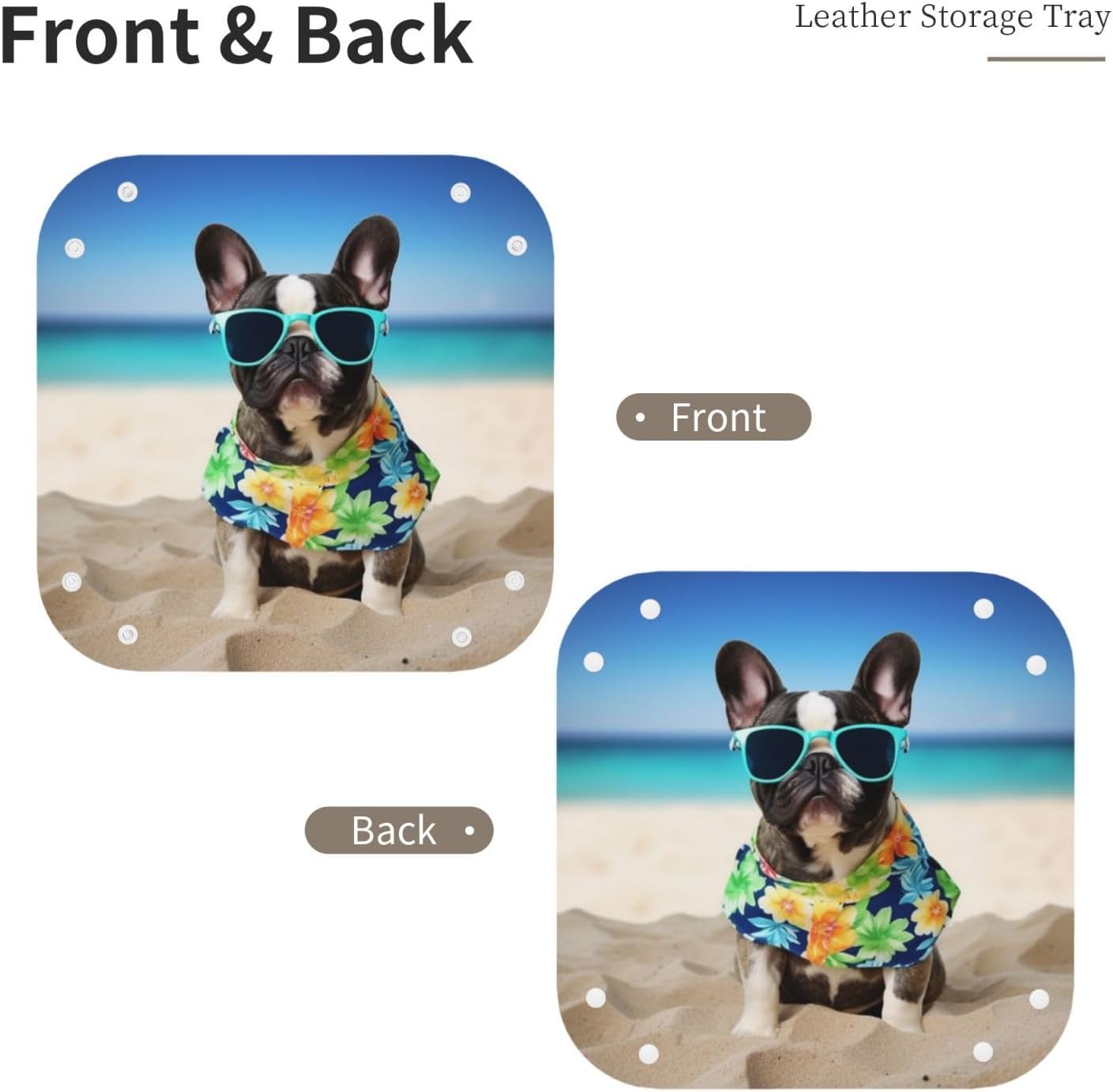French Bulldog Summer Small Valet Tray Desktop Storage Organizer Pu Leather Catchall Bedside Vanity Tray 9.8x2 Inch Nightstand Caddy Holder for Remote Controller, Keys, Phone image 5