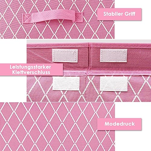 VERONLY Aufbewahrungsbox Spielzeugkiste mit deckel Kinder, Spielzeug Aufbewahrung mit Griffen, Faltbox Korb für Kinderzimmer, Kleidung, Schlafzimmer (Rosa Karo)