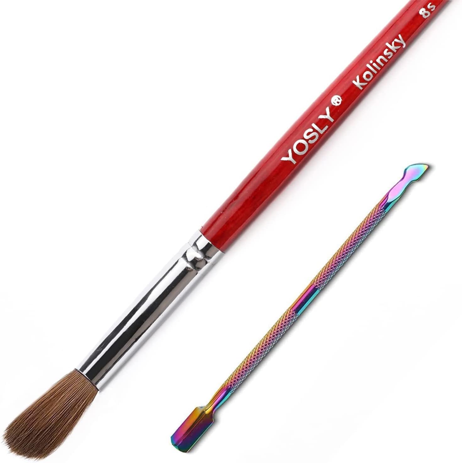 Yosly Acrylic Nail Brush and Cuticle Pusher, 100 Kolinsky Nail Art Brush for