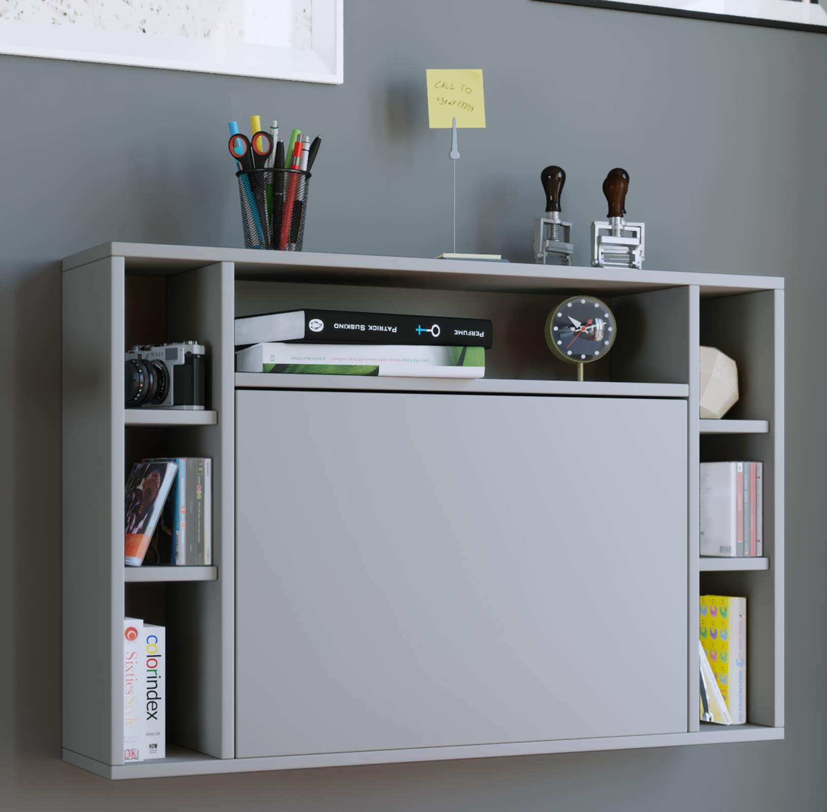 VCM Computertisch hängend | Klapptisch | Wandschreibtisch | Maße ca. H. 60 x B. 90 x T. 20 cm | Schreibtisch - Wandila Grau