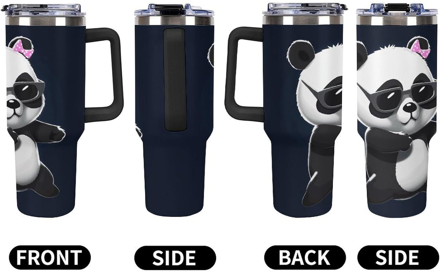 40 Oz Insulated Mug with Handle, Stainless Steel Cool Panda Printed Travel Mug Portable Leak-proof Large Car Mug for Home, Office Or Car