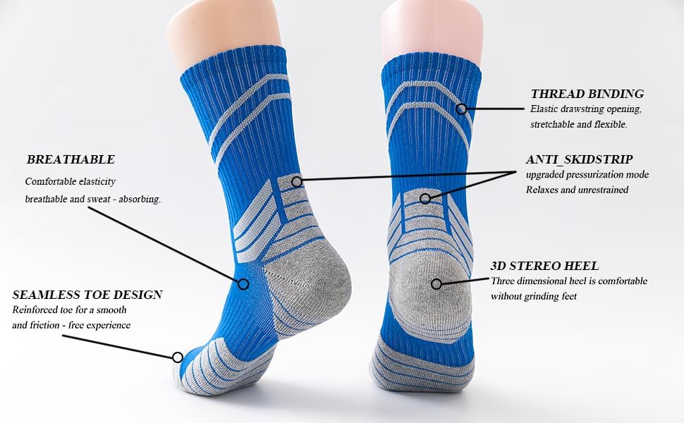 Men's 5 Pairs Mid-Crew Basketball Socks (Athletic Socks) – Polyester & Spandex, High Elastic, Breathable, Thickened Cushion, Non-Slip, Ankle Support, Moisture Wicking, Training Socks (Size 7-14) - Image 7