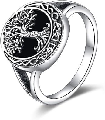 ONEFINITY Tree of Life Rings 925 Sterling Silver Celtic Knot Black Onyx Tree of Life Rings Family Tree Jewelry Gifts for Women Men