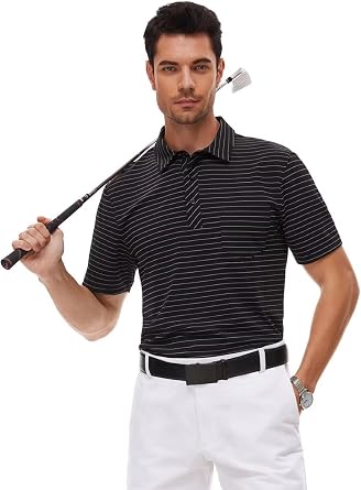 Pdbokew Men's Polo Shirts Short Sleeve Striped Golf Polo Shirt with Pocket