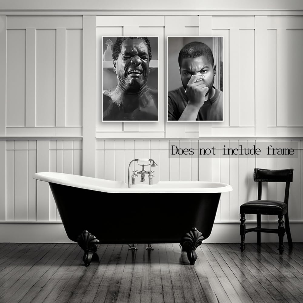 Funny Friday Bathroom Wall Art Canvas Black and White Wall Art Toilet Humor Amusing Set of 2 Prints Poster for Restroom Toilet Decor 16x24 Inch Unframed B