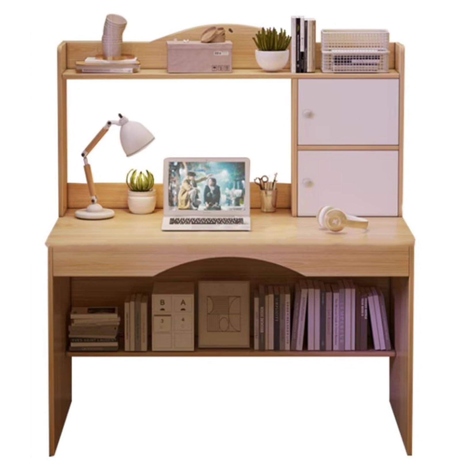 Creative Children's Study Table Multi-Storage Design Computer Desk Ergonomically Constructed Table with Desktop Bookshelf Sturdy Construction Smooth Sanding Safe to use (Color : Wood Colour, Size :