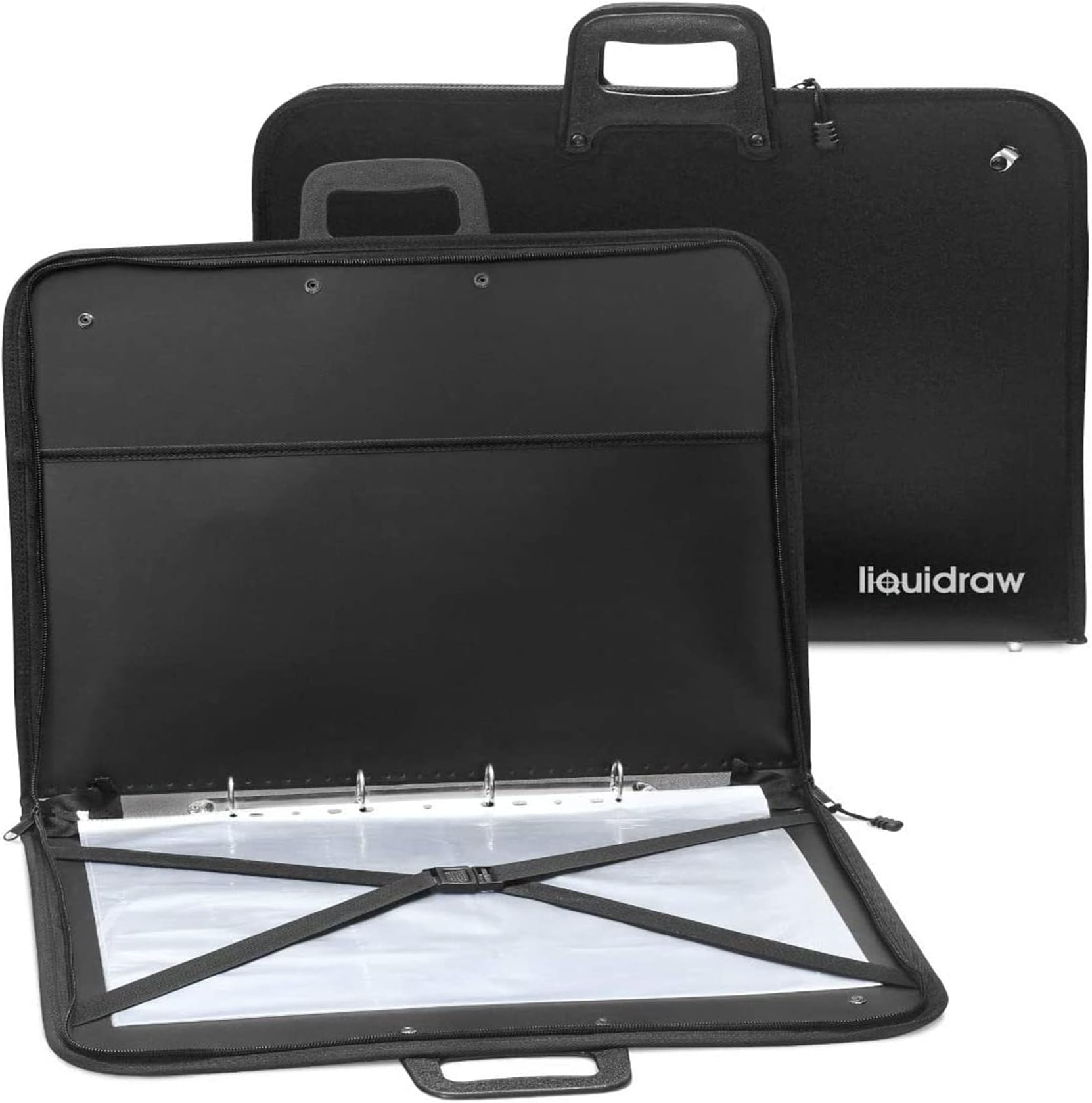 Liquidraw A3 Art Portfolio Case Folder - 10 Sleeves | Art Carry Bag with Zip, Shoulder Strap, Handle & Clips | Water Resistant Ring Binder Portfolio Bag | Secure Drawing Storage for Artists/Designers