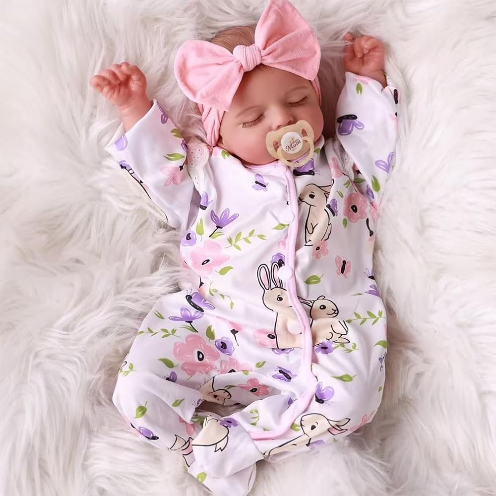 Muñeca Reborn para Niña 20 Pulgadas 50cm, Muñeca Bebé Dormida Ojos Cerrados, Cabeza y Extremidades de Silicona Suave, Cuerpo Relleno de Algodón, Juguete Realista Regalo Cumpleaños Navidad