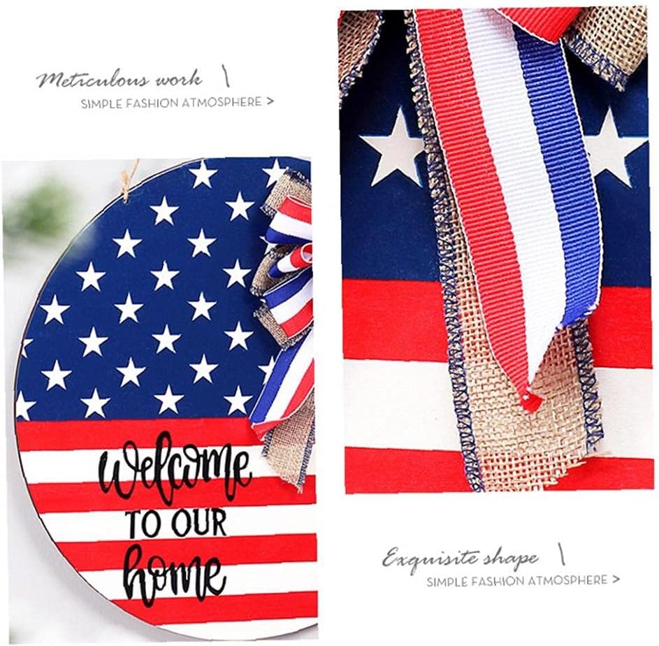 Hainice Front Door Hanging Plaque Welcome to Our Home Sign Farmhouse Wooden Round Plaque Independence Day Decor with Bow for Door, Entrance, Porch of Home : Office Products