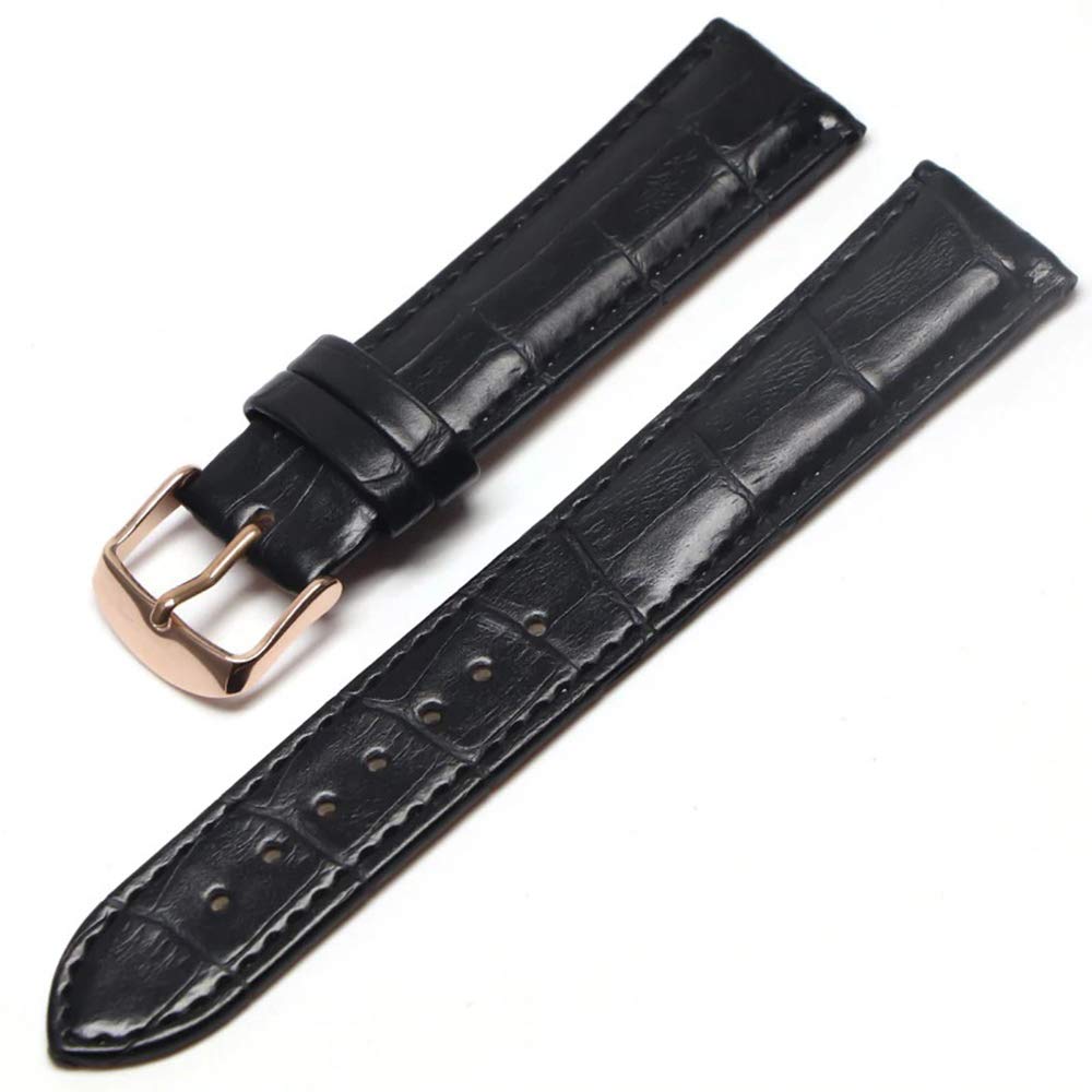 EWatchAccessories 18mm Black Genuine Leather Plain Watch Band Strap with Rose Gold Buckle Clasp (B08FGDN1SW) Amazon Price History, Amazon Price Tracker