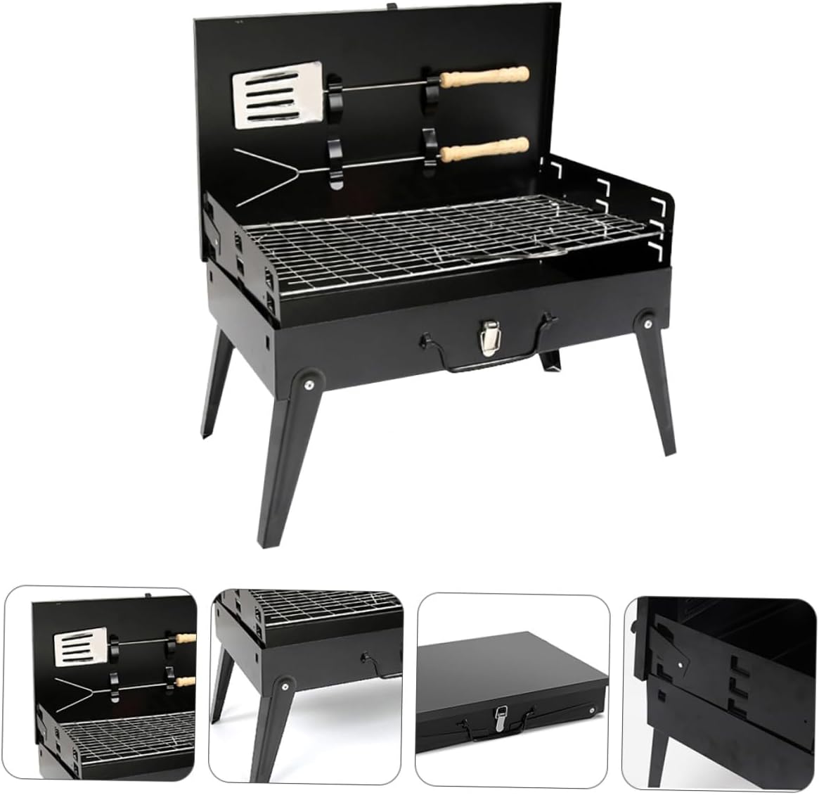 Portable Folding Bbq Stove Outdoor Barbecue Grill 44x27x47cm with Accessories Lightweight Camping Grill for Picnic and Backyard Cooking