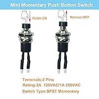 Vista 4 de Interruptores de botón mini redondos de 0.276 in, 1A y 250 VCA, 2 pines SPST ON Off Interruptor de botón momentáneo con cables pre-soldados