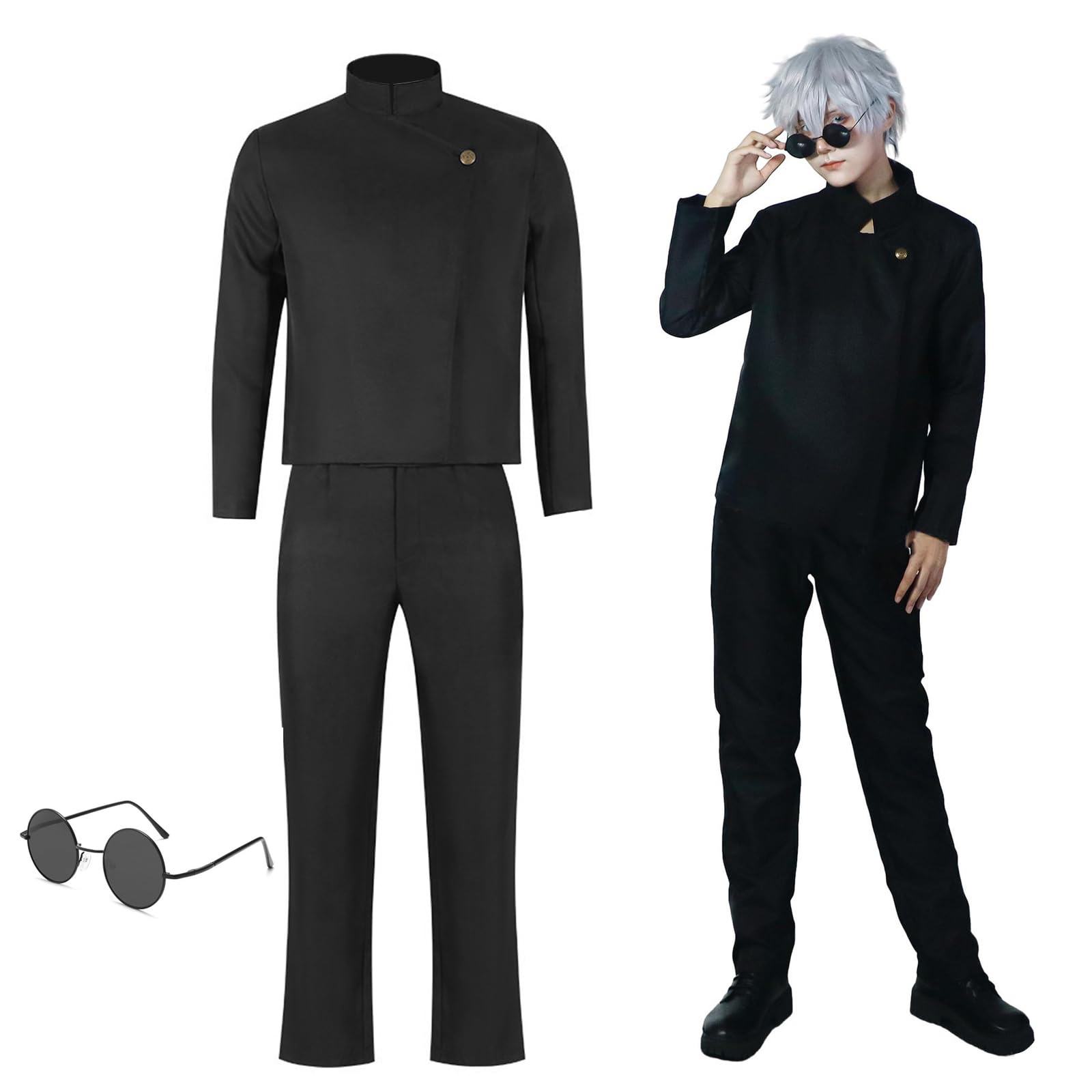 MeYuxg Satoru Gojo Cosplay Costume, Anime Cosplay Costume, Gojo Satoru School Uniform, Jacket with Glasses, Carnival Costume