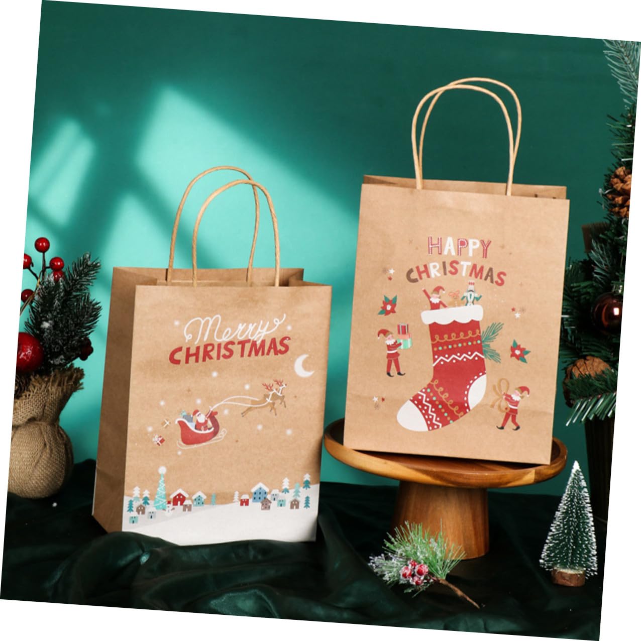 Hemobllo Sacchetti di Carta Natalizi Manici 25 Pezzi Sacchetti per Bomboniere e Dolcetti per Feste di Natale Borse a Mano Decorative in Carta Sicura per Regali e Snack Festivi
