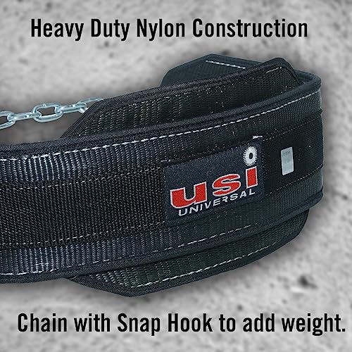 Image of USI UNIVERSAL Dip Belt, DPL Dip Belts With Chain & Snap Hook, Padded Nylon & Metal Construction, Contoured Shape To Fit Around Waist, Weight Capacity (Dips) 60kg, 6 inch Padding