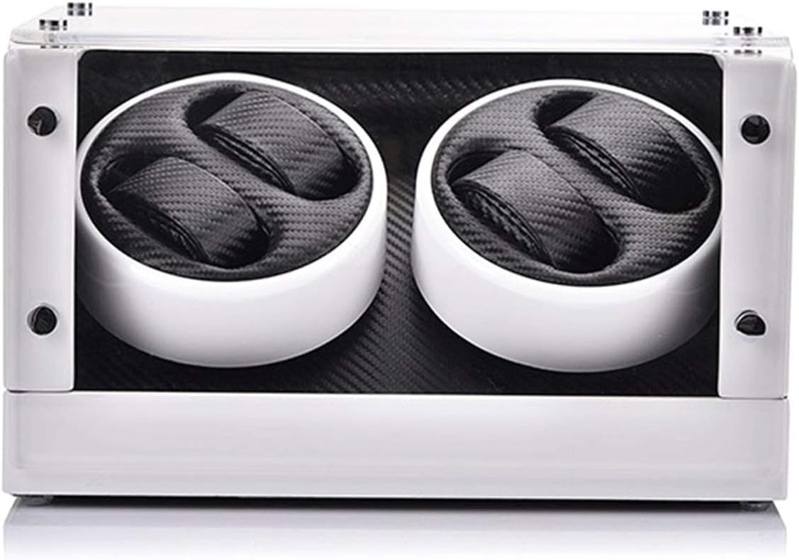 FENOKD Watches and Jewelry Watch Winder Box 4, White or Black Piano Paint Exterior, Silent Motor, Carbon Fiber Leather