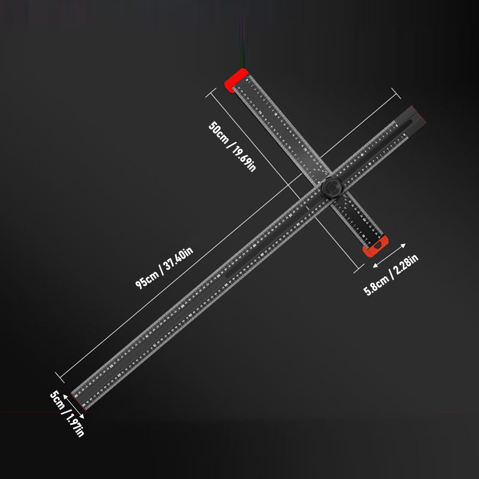 Luocute Regla de Posicionamiento de Perforación, Regla Cuadrada en T de Aleación de Aluminio de 90 Cm con 2 Niveles de Burbuja, 6 Controles Deslizantes, Herramienta de Medición de