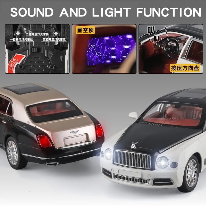 Image of VARIYA ENTERPRISE Exclusive Alloy Metal Pull Back Die-Cast Car Diecast Metal Pullback Toy Car with Openable 6 Doors,Light Music Boys Gifts Toys (Bentley Mulsanne 1:24 - White /Black)