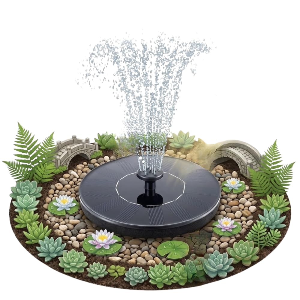 Drumstone (𝐒𝐩𝐞𝐜𝐢𝐚𝐥 𝟏𝟓 𝐘𝐞𝐚𝐫𝐬 𝐖𝐚𝐫𝐫𝐚𝐧𝐭𝐲) 1.4W Solar Bird Bath Fountain Pump with 6 Spray Nozzles, 13cm Floating Solar Water Fountain for Garden Pond, Pool & Outdoor Decoration-image-19