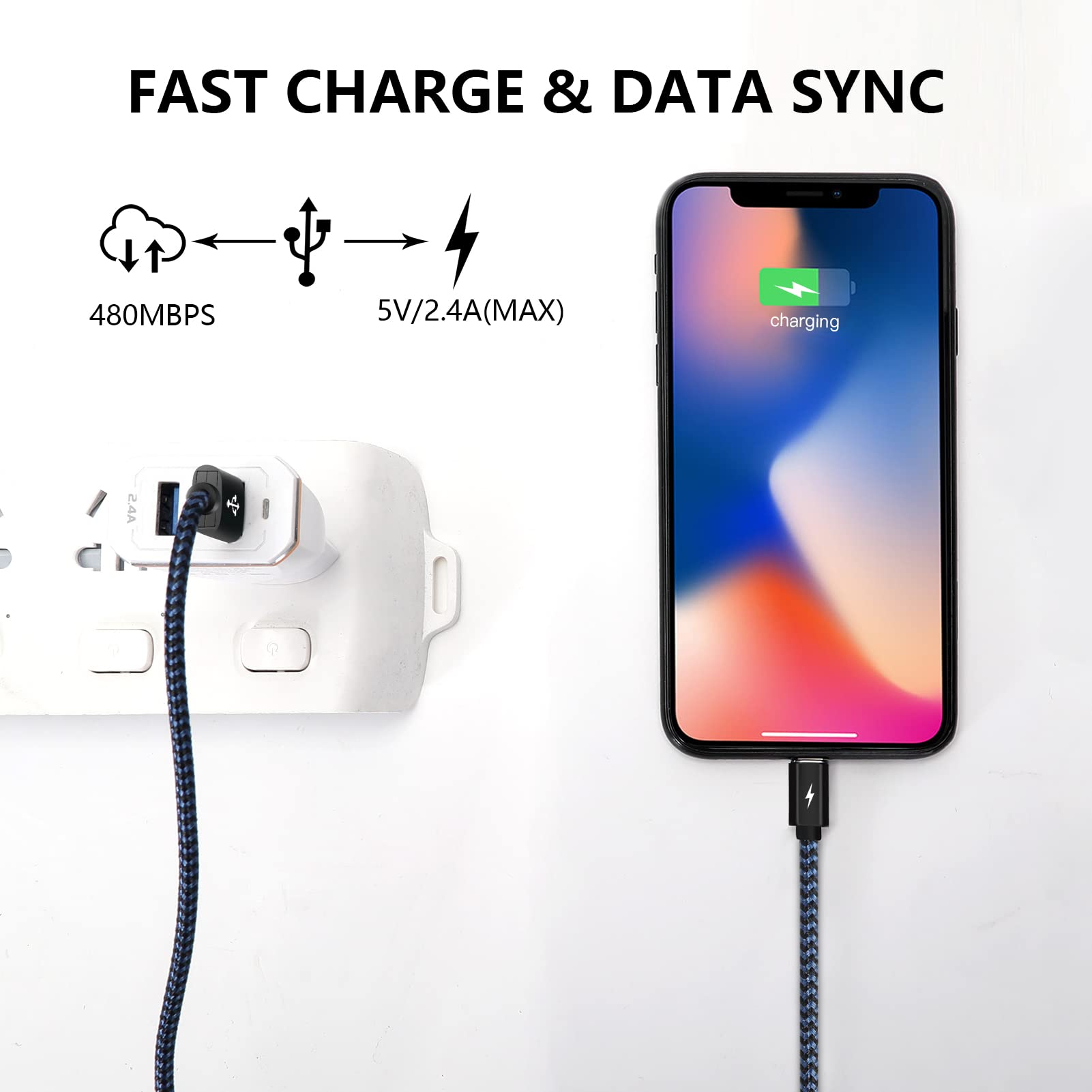 BASEUS Cavo USB - Lightning Cafule 2.4A 100 Cm - Nero - Ricarica Veloce Per IPhone/iPad