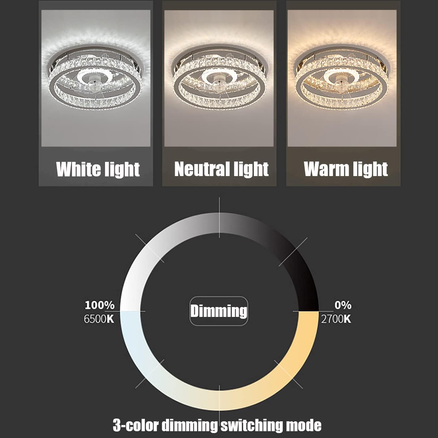 YUEGOO Ceiling Fans with Lamps,Crystal Ceiling Fans with Lights and Remote 3 Speeds Silent Fan Led Dimmable Ceiling Lights with Timer for Bedroom Living Room Dining Room/a