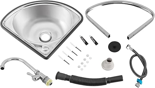 Miniatura 5 de Fregadero de acero inoxidable montado en la pared de un solo cuenco, lavabo triangular grueso para fregadero pequeño para cocina, baño, lavabo