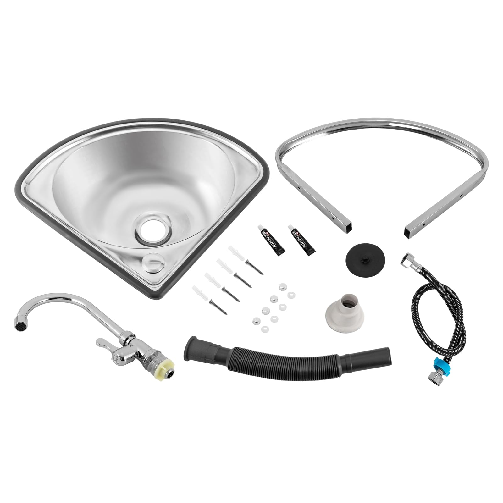 Fregadero de esquina triangular de acero inoxidable, lavabo de pared de 31 x 25 x 5.2 pulgadas, lavabo de esquina montado en encimera con grifo para cocina, bar, restaurante