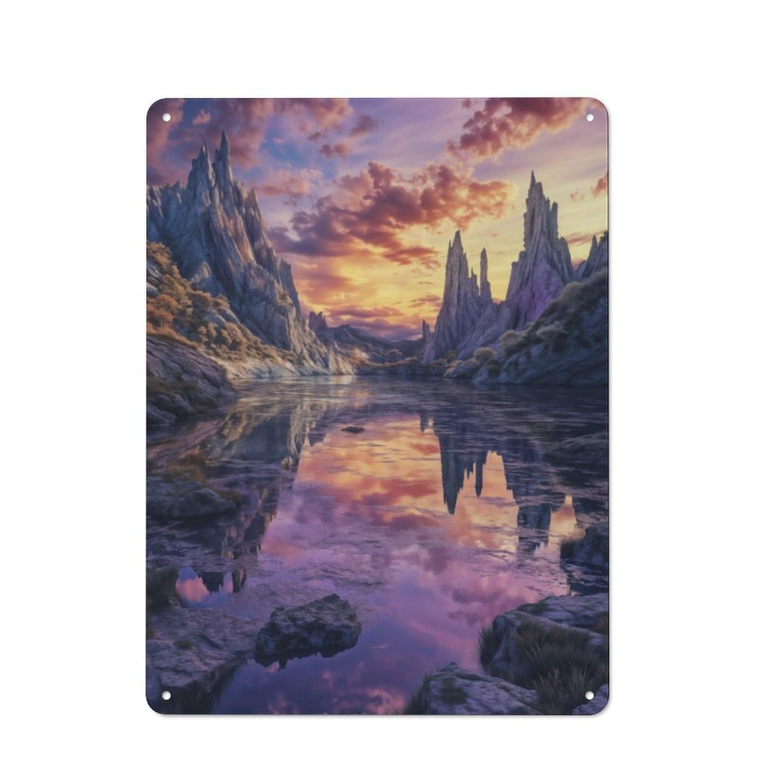 Junmoney Fantasy Mountain Lake Retro Tin Wall Plaque 40X30cm For Dining Room Or Kitchen, For Home Decor Collectors