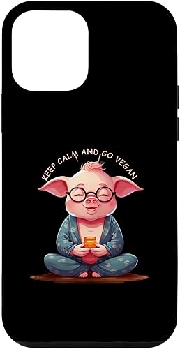 Funda para iPhone 12 mini Keep Calm and Go Vegan Pig Yoga pose vegetariano Veganismo Mea