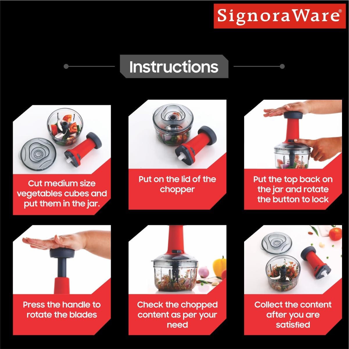 SIGNORA WARE Thunder Chopper Plastic Quick Cutter Machine For Kitchen | With 3 Stainless Steel Blade | BPA Free| Multipurpose For Vegetable, Dry Fruit Etc | Handy Manual Chopper | (650Ml | Multicolor)