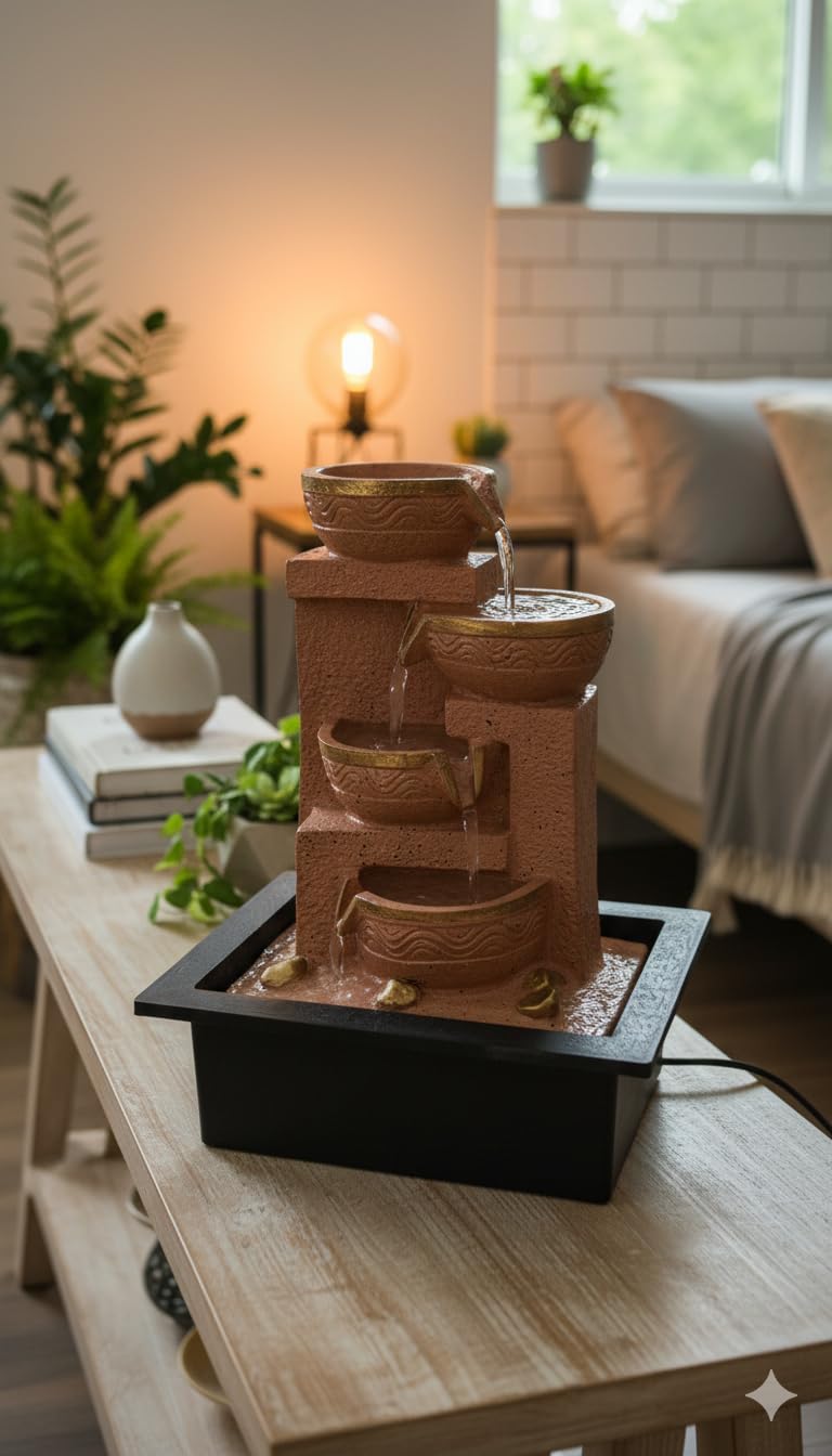 Zen Cascade 4-Tier Indoor, Outdoor Tabletop Water Fountain, with LED Lights, Size - 12x16 Inches.-image-6