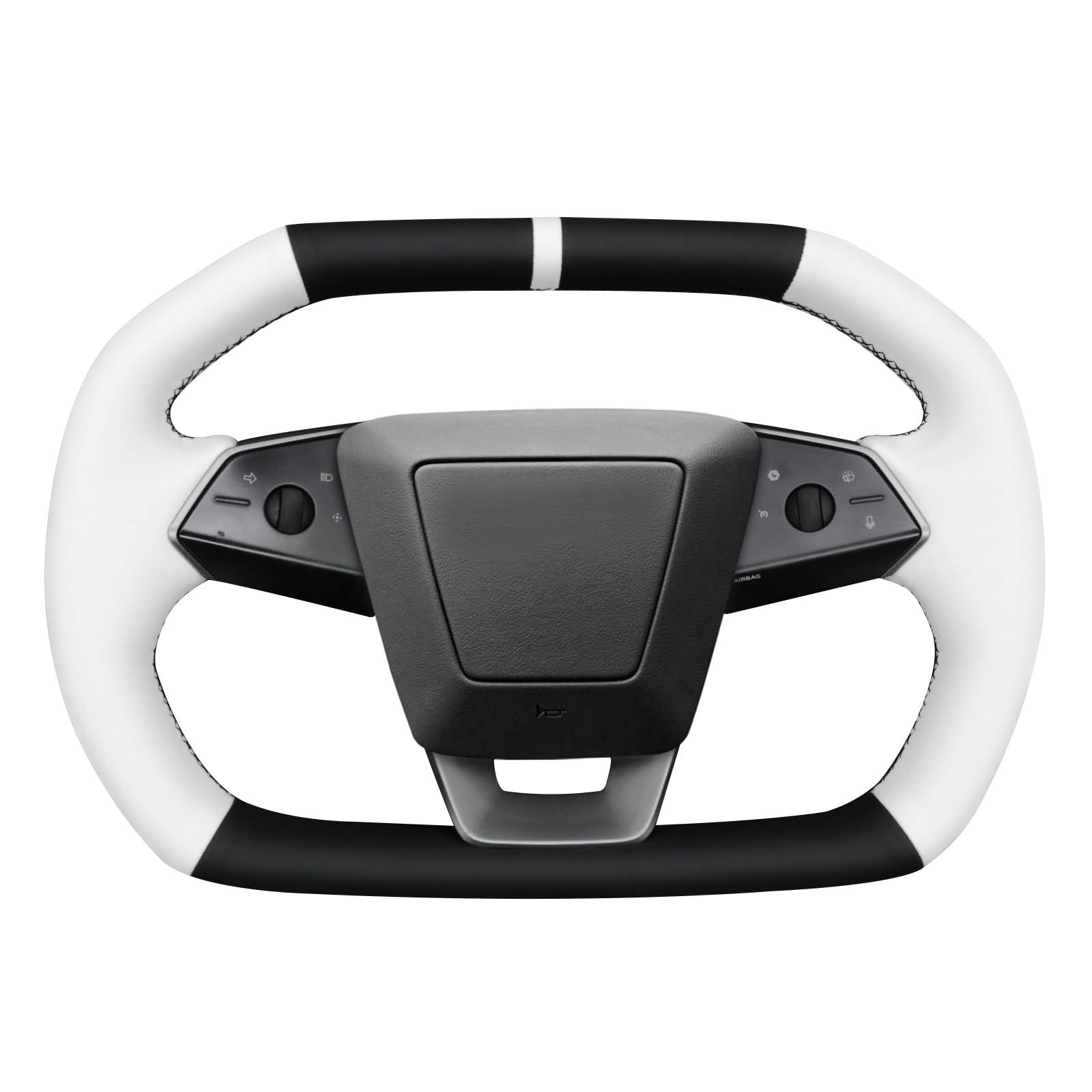MEWANT Funda de volante de cuero de costura DIY blanca para volante de Tesla Cybertruck 2023-2025 Accesorios de volante para accesorios interiores de Cybertruck