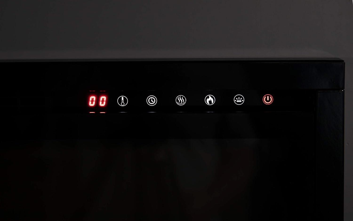 Close-up of the Modern Flames Spectrum Slimline Electric Fireplace control panel with illuminated buttons