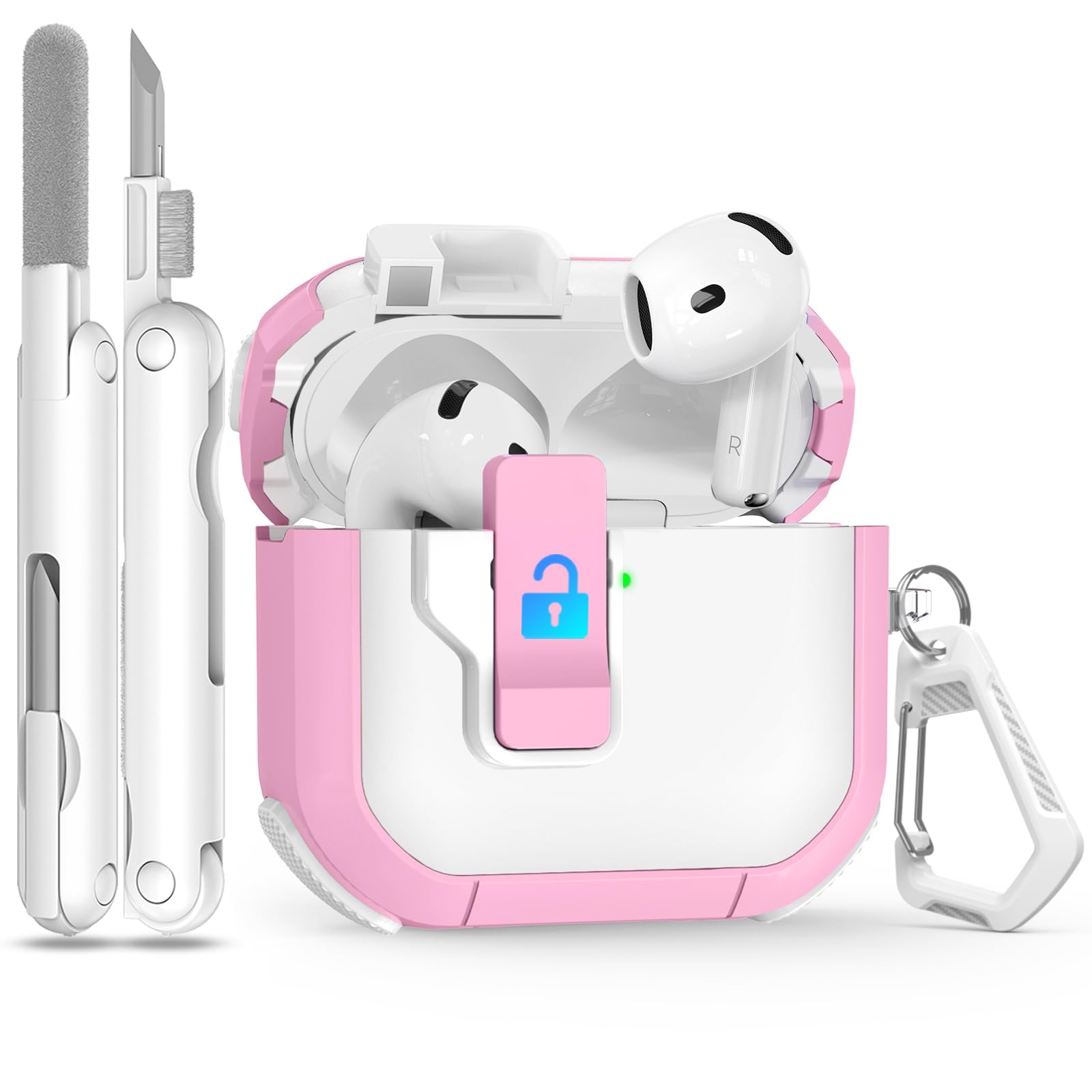 Case for AirPods 4, Ekoonpft Secure Lock Cases Compatible with Apple AirPods 4 Generation (2024) (USB-C), Drop Protective Cover for Women,Girly, with Cleaning Kit & Keychain