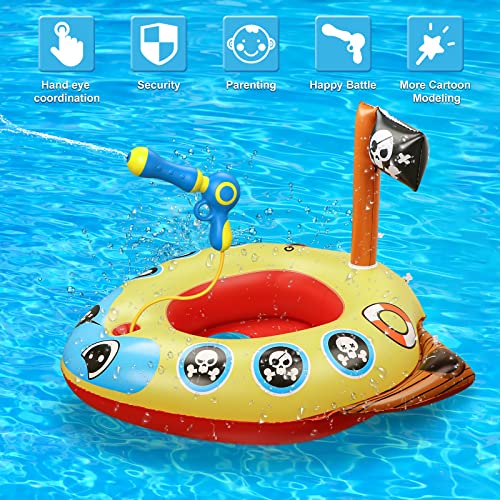 Hoperock Pool Float Toys For Kids With Built In Water Gun, Inflatable Pirate Boat Swimming Pool Toys For 3-8 Year Old Boys Girls, Fun Family Outdoors Toys For Toddler Pirate Ship Pool Floats #TOP2