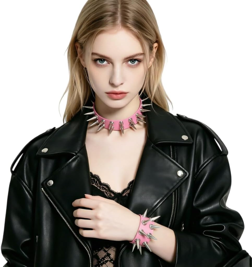 SHI JIN Punk Leather wristband, Silver Square Rivet Multi-Layer Wristband, Adjustable Gothic Rock Clothing Accessory