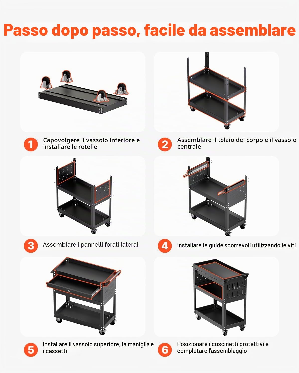 VEVOR Carrello Portautensili a 4 Ripiani con Ruote, Carico 160 kg Carrello da Lavoro con Cassetto e Pannello Forato, Organizzatore per Utensili Meccanici con Sistema di Bloccaggio per Garage, Nero