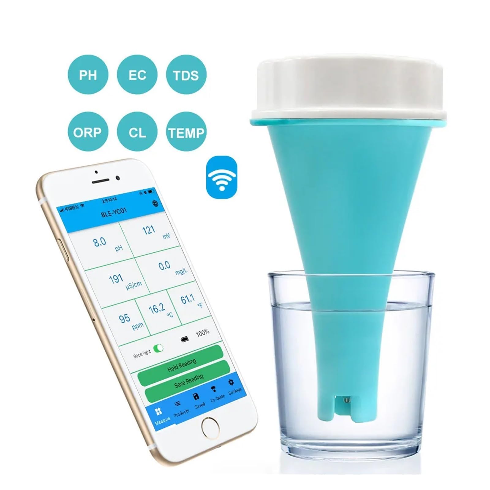 Tester ph wody, 6 w 1 inteligentny pływający analizator wody basenowej PH CL TDS EC ORP TEMP Tester APP Monitor online ści, do wody pitnej, akwariów itp