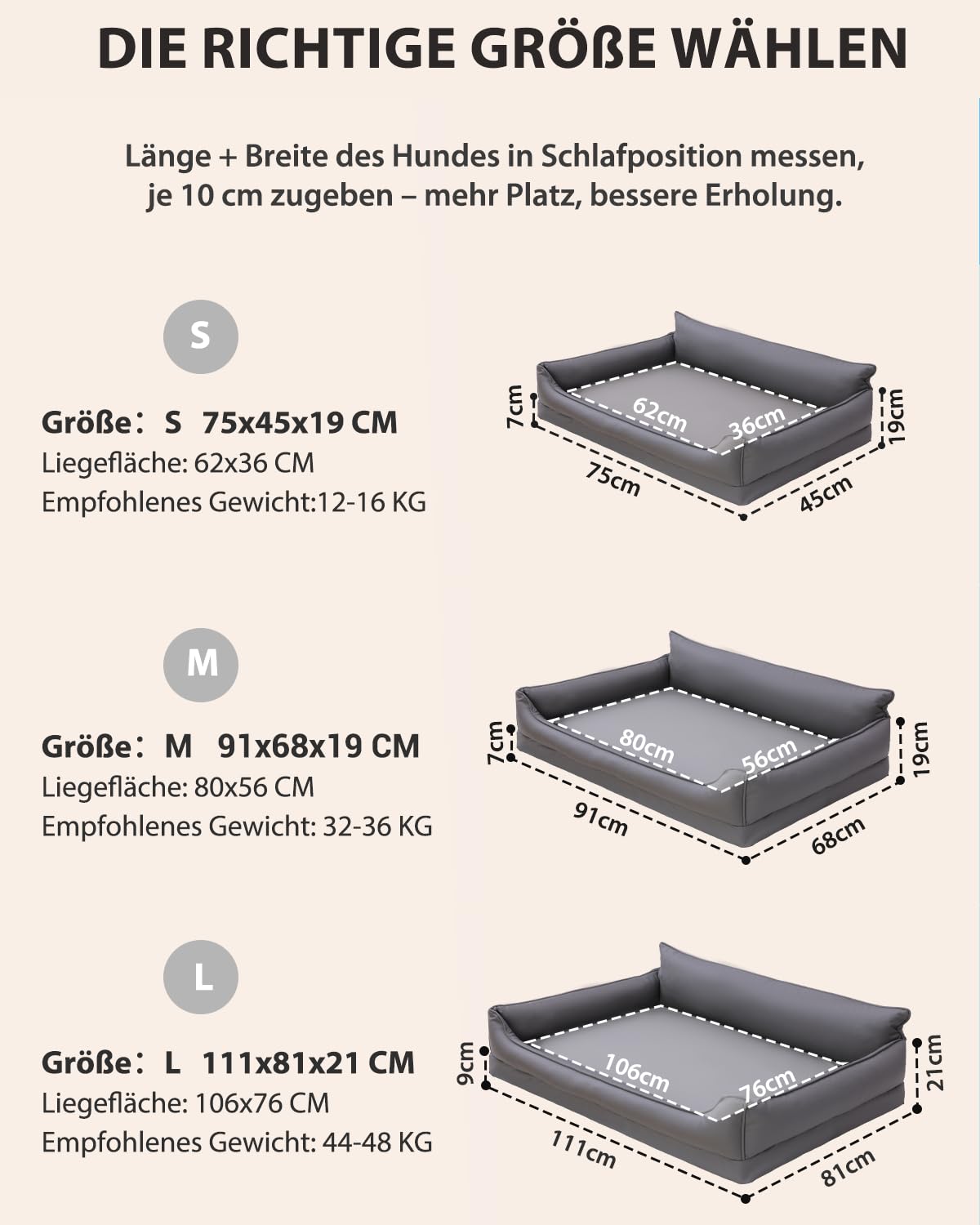 Ortopédica Cama Perro Medianos, Sofá Perro de Cuero Sintético Impermeable–91x68 cm, Espuma de Huevo, Cama para Perros Desenfundable y Lavable, Colchon Perro Antideslizante, Gris